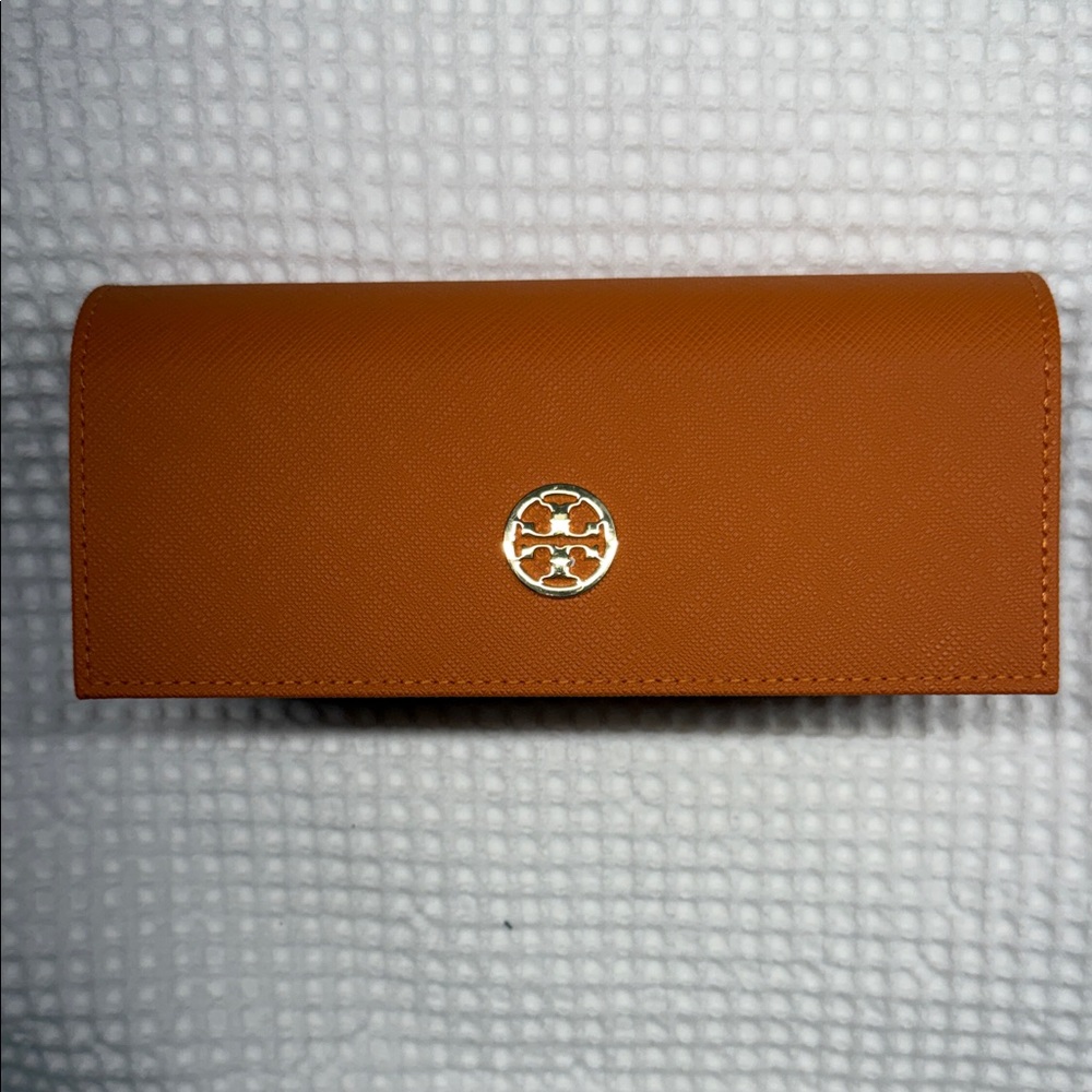Orange Tory Burch Brown Leather Glasses Case